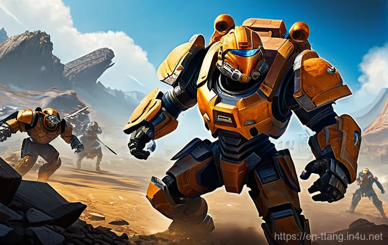 탕탕특공대 경쟁 콘텐츠 리뷰 - **Dynamic Environment and Strategic Adaptation:** A lone hero, wearing a practical, full-coverage co...