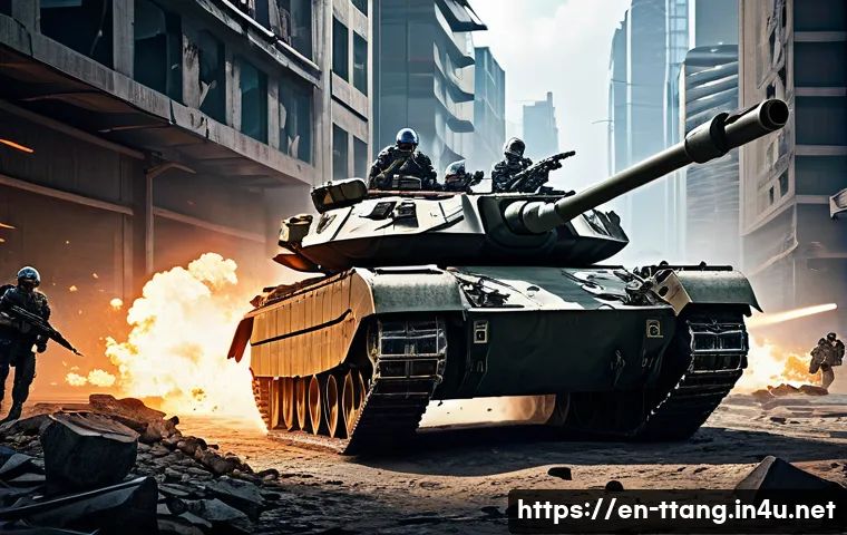탕탕특공대 일일 퀘스트 공략 - A dynamic tactical squad scene in a futuristic battlefield setting, featuring a balanced team of div...